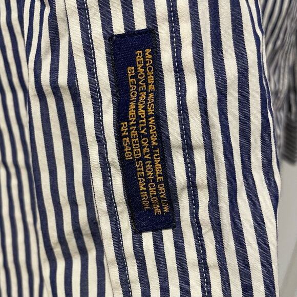 TOMMY HILFIGER Short Mens Striped Button Down Oxford Long Sleeve 34-35 - Picture 4 of 5